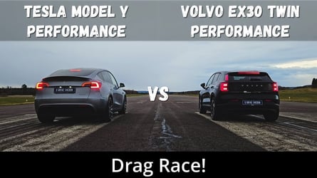 Watch Volvo EX30 Drag Race a Tesla Model Y Performance